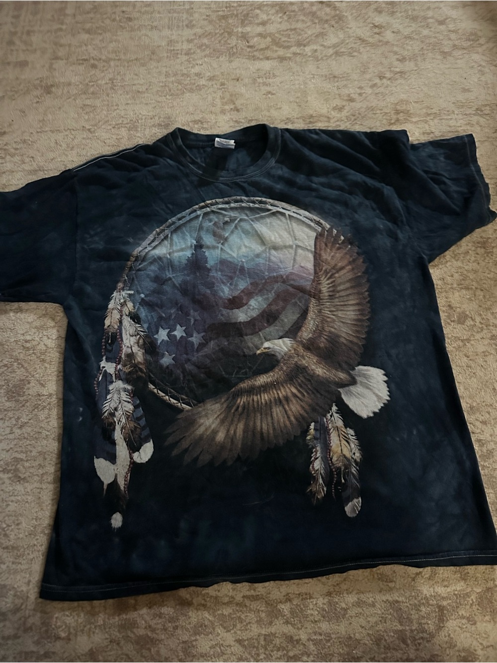 Vintage Y2K Gildan Bald Eagle American Flag Dreamcatcher Tee XL